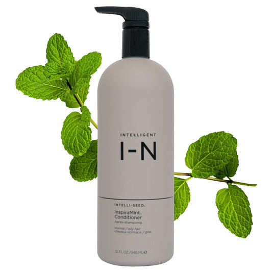Intelligent Nutrients InspiraMint conditioner bottle close-up highlighting mint hydration