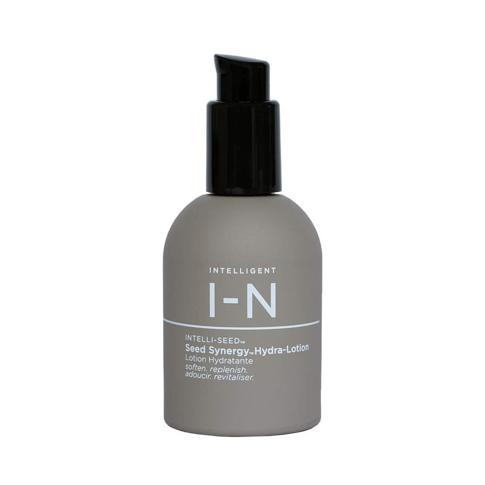 Intelligent Nutrients Seed Synergy Hydra-Lotion bottle front provides lightweight hydration for all skin types.