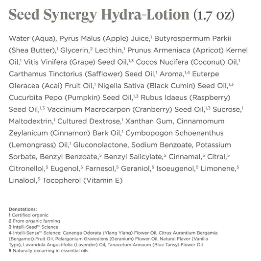 Intelligent Nutrients Seed Synergy Hydra-Lotion pump-top enables easy daily application and balanced moisture.