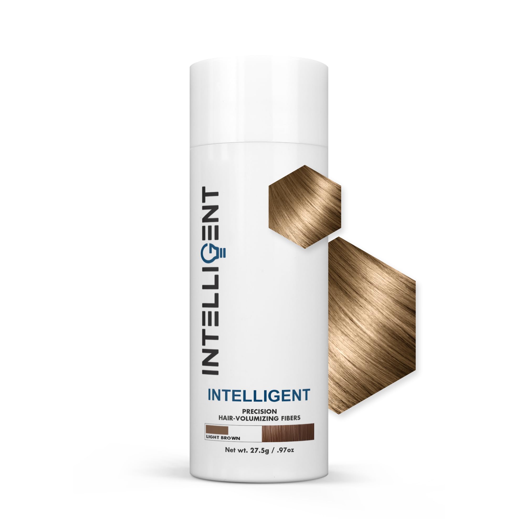 Intelligent Shop Hair Fibers Light Brown bottle pour for quick root coverage.