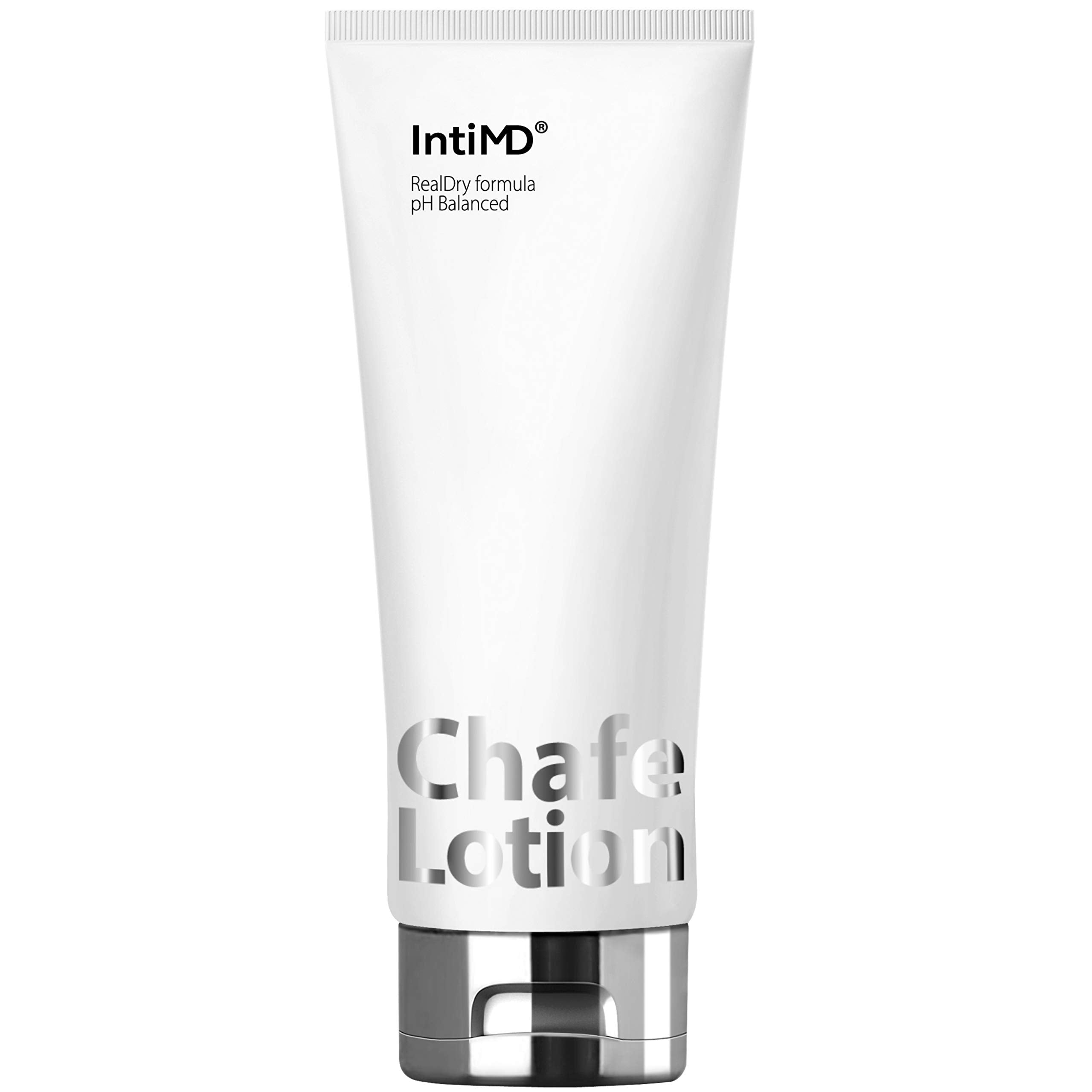 IntiMD Chafe Lotion RealDry bottle showing barrier that reduces friction.