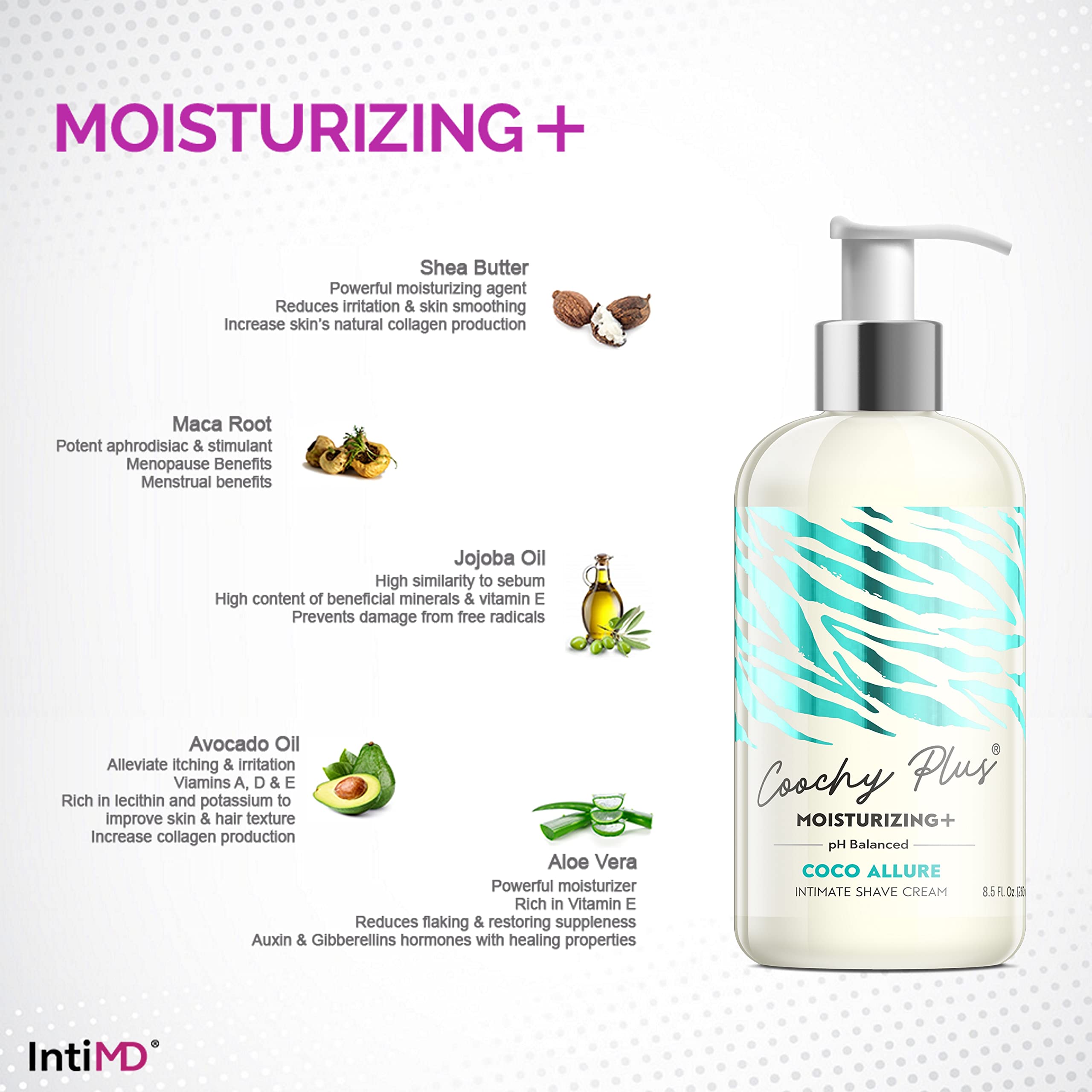 IntiMD Coochy Plus After Shave Protection Mist close-up emphasizing protective, nourishing post-shave care.