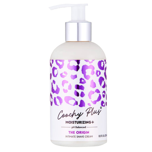 IntiMD Coochy Plus intimate shave cream bottle for smooth, comfortable application.