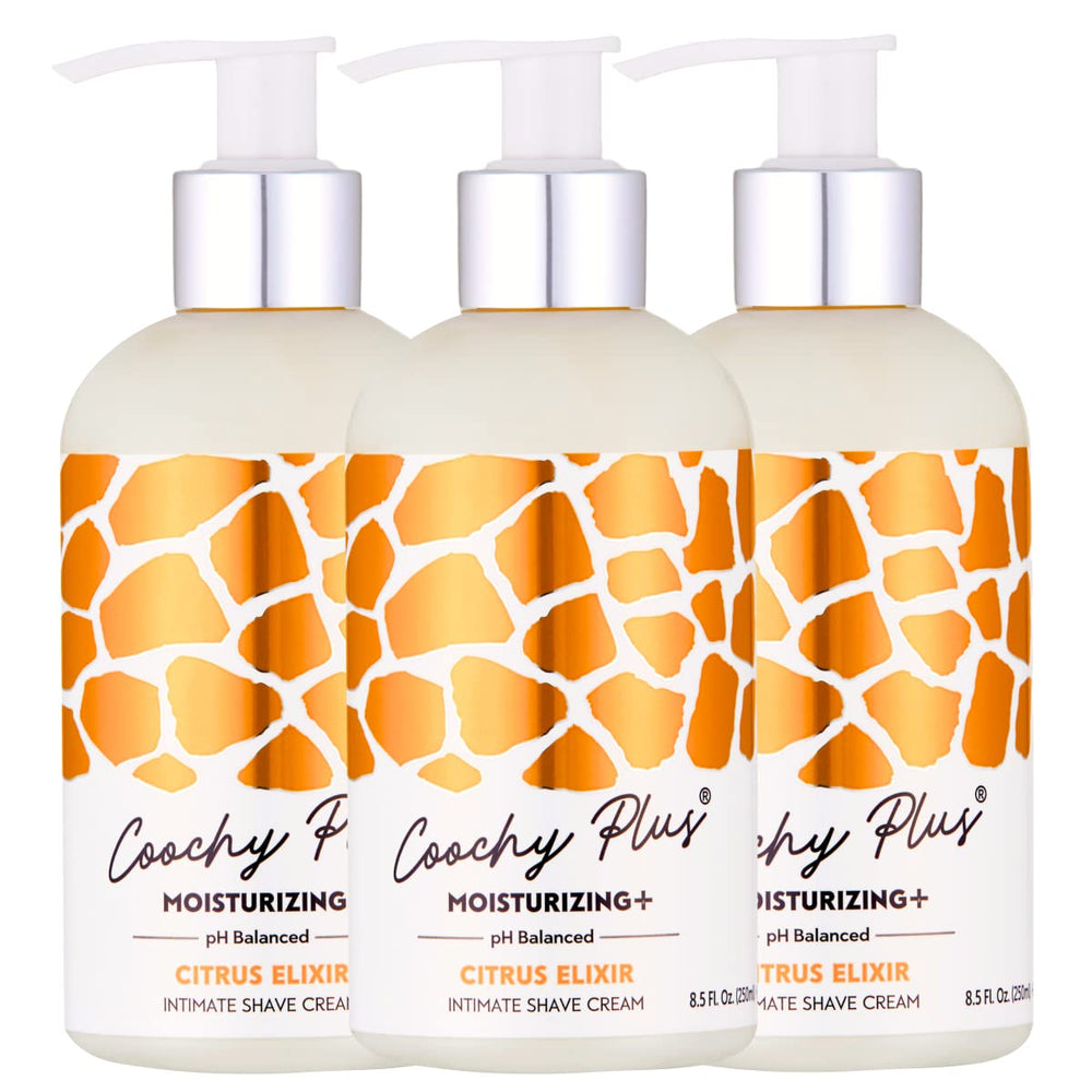 IntiMD Coochy Plus Citrus Elixir bottle ready for shaving routine with smooth glide