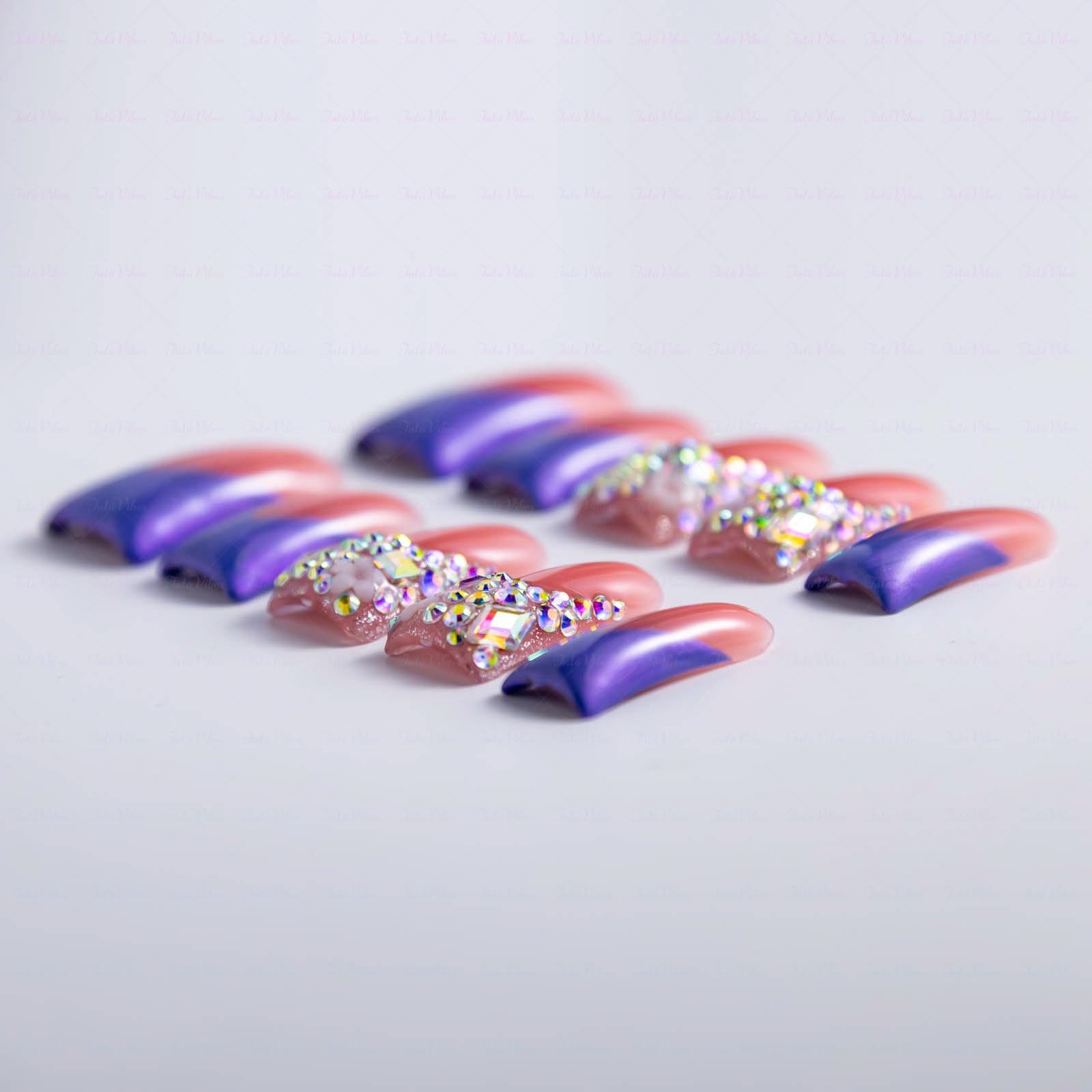 IntoVibes duck-shape nails with AB crystals for eye-catching sparkles in photos