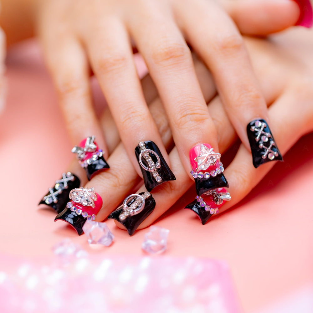 IntoVibes black thickened French nails for a bold, stylish look with smooth finish.