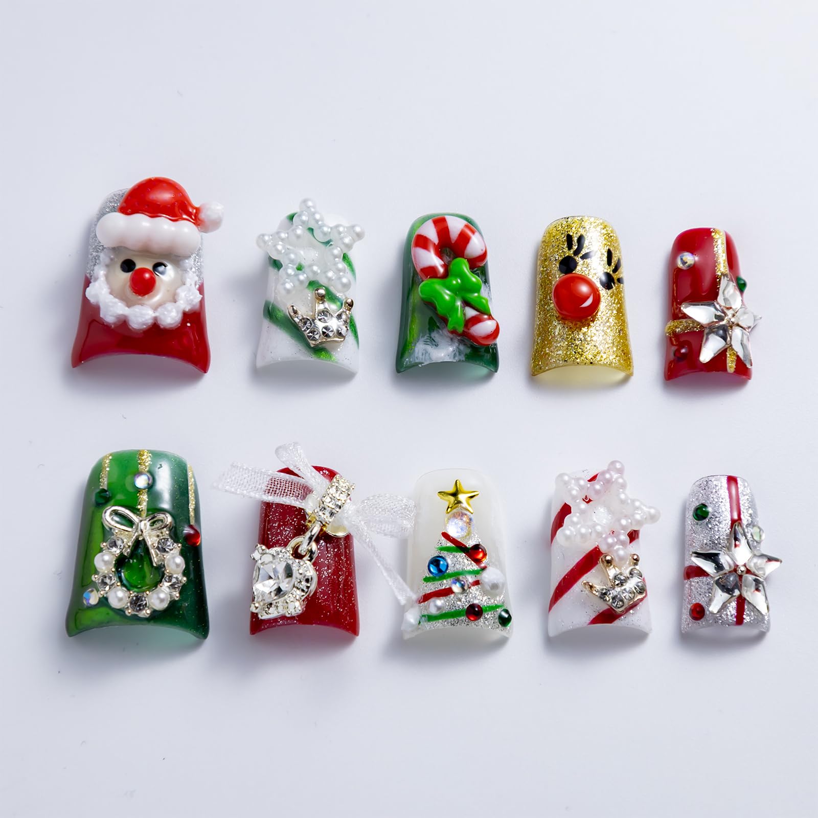 IntoVibes Christmas duck nails in red and green for festive daily wear.