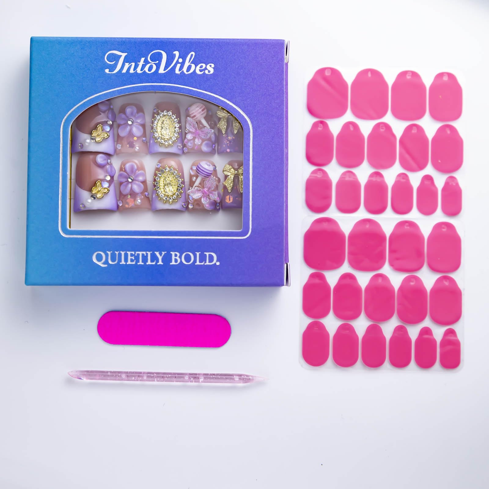 IntoVibes duck-nails easy application with glue or adhesive tabs.