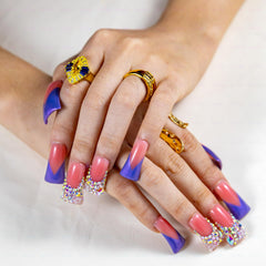 IntoVibes purple shimmer nails long length for dramatic finger extension and style impact