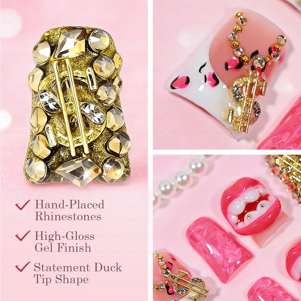 IntoVibes exaggerated red lips and dollar sign nails for bold events