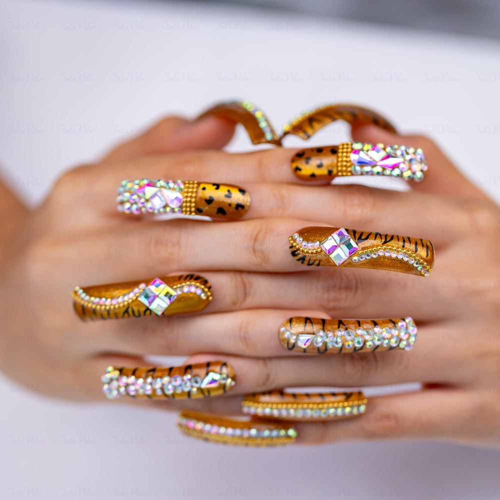 3D AB crystal nails by IntoVibes adding dimensional sparkle and luxury detail.