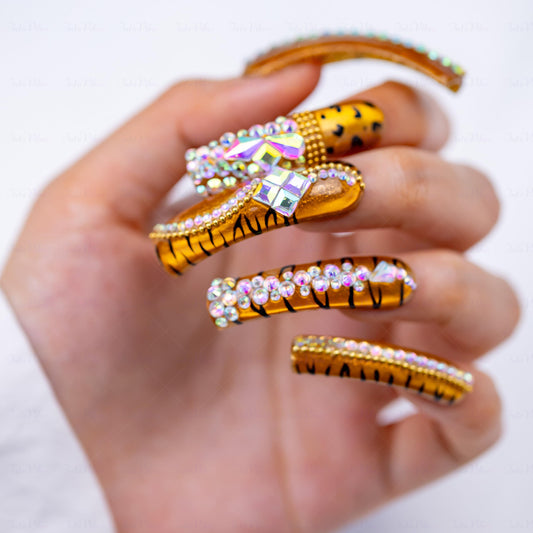 IntoVibes Leopard Cat Eye nails with curved tip for a natural, salon-like finish.