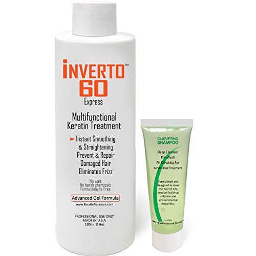 INVERTO 60 keratin bottle close-up shows frizz control and shine potential.