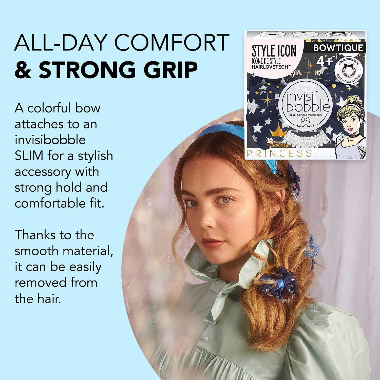 Invisibobble Bowtique Cinderella crystal-clear hair ring demonstrates comfortable snag-free use