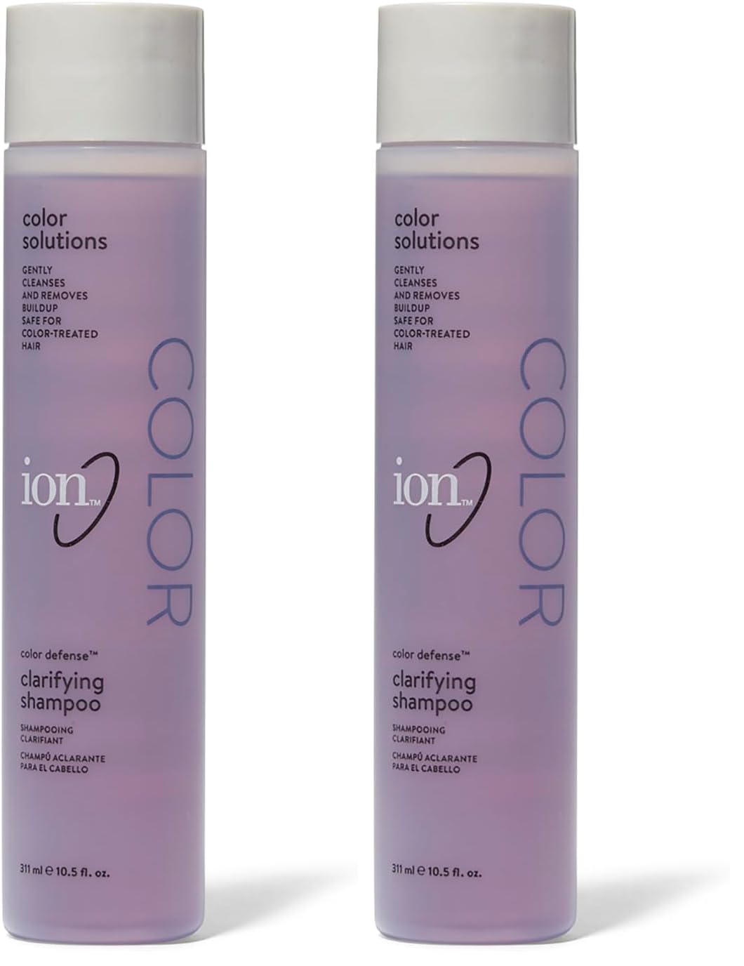 Ion Color Defense Clarifying Shampoo pack 2, front view, two sulfate-free bottles for color care.