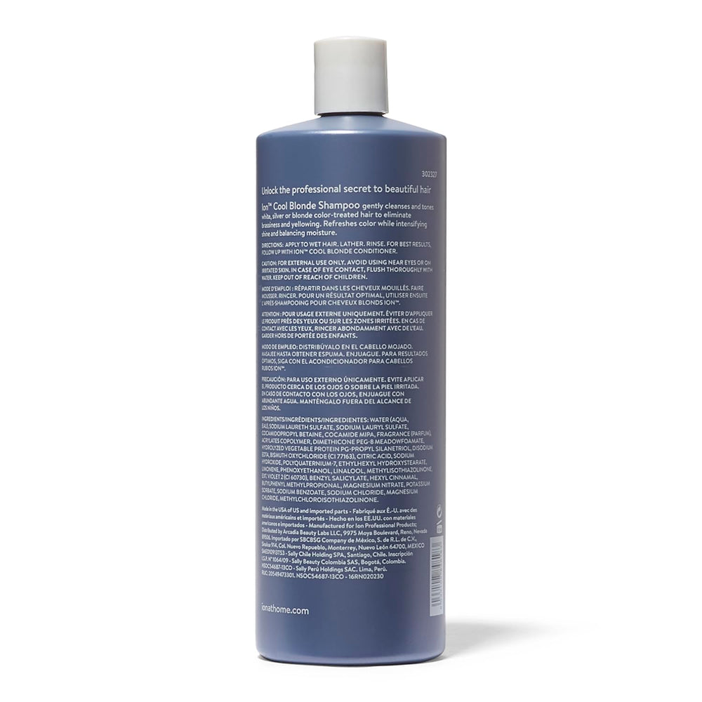 ion Cool Blonde Shampoo pour showing tone-balancing action for blond hair.