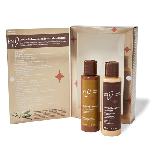 ion Keratin Smoothing Treatment Kit wheat germ oil for nourishing shine.
