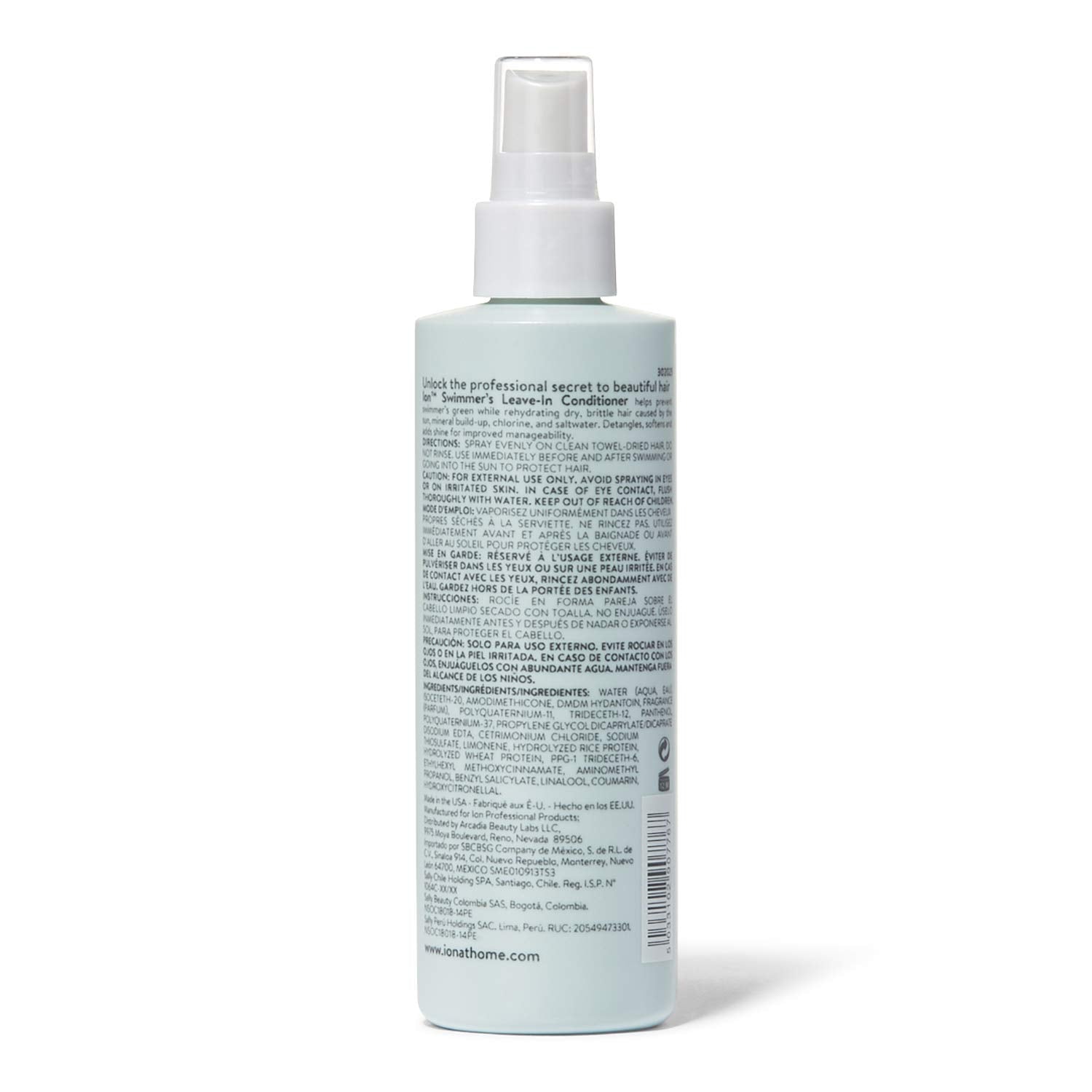 Ion Swimmers Leave-in Conditioner pack highlights vegan formula and hydration for beach days