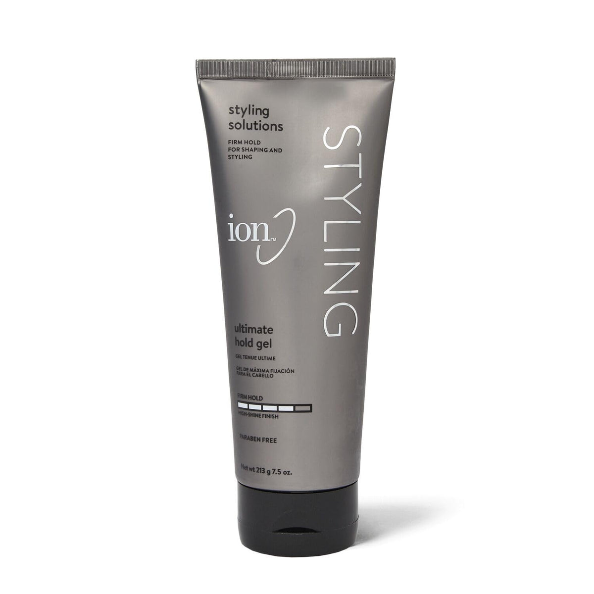Ion Ultimate Hold Gel bottle closeup showing strong hold for lasting styles