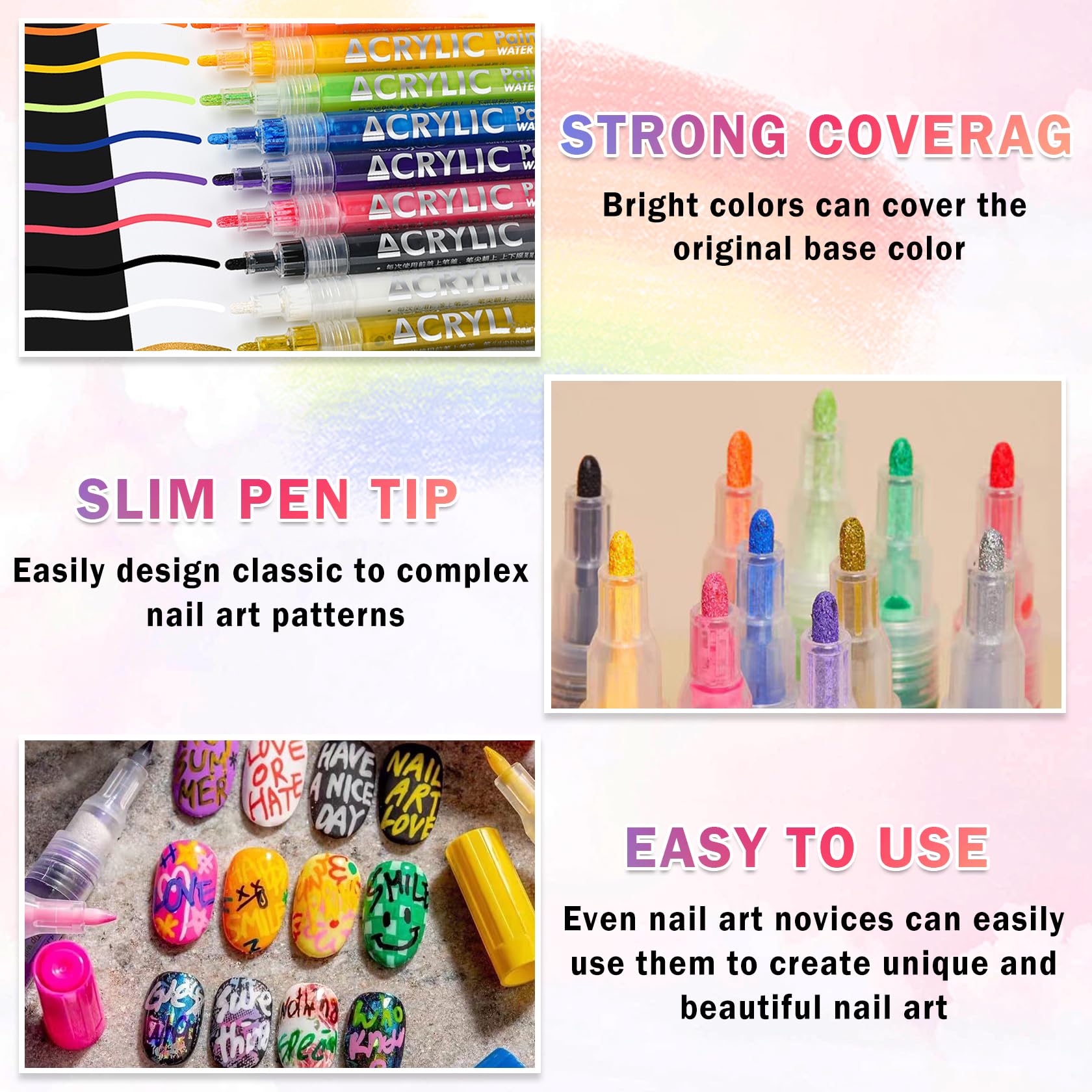 IONSGAKO quick-dry waterproof formula aids smooth, lasting color.