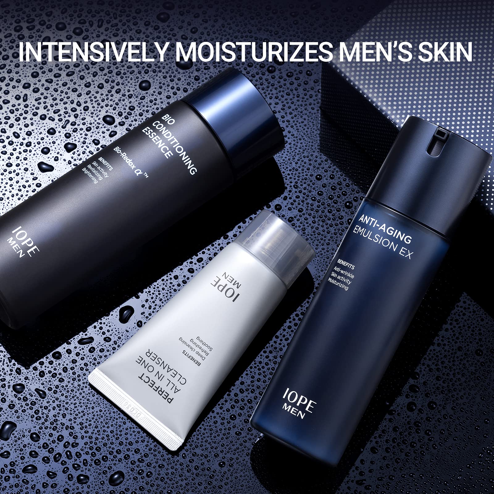 IOPE Men BIO emulsion bottle delivering lightweight moisture and easy layering.