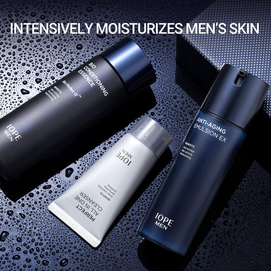 IOPE Men BIO emulsion bottle delivering lightweight moisture and easy layering.