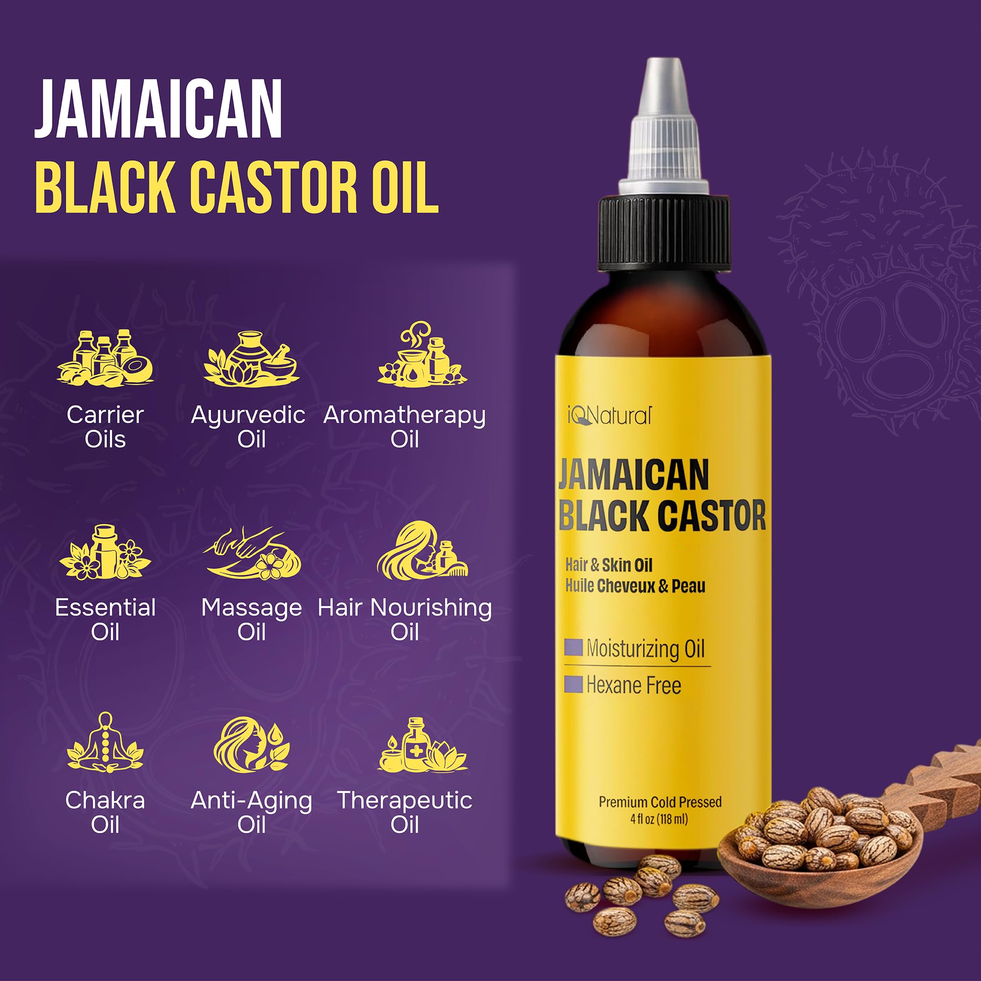 Boxed IQNatural Jamaican Black Castor Oil pack with two 4oz bottles.