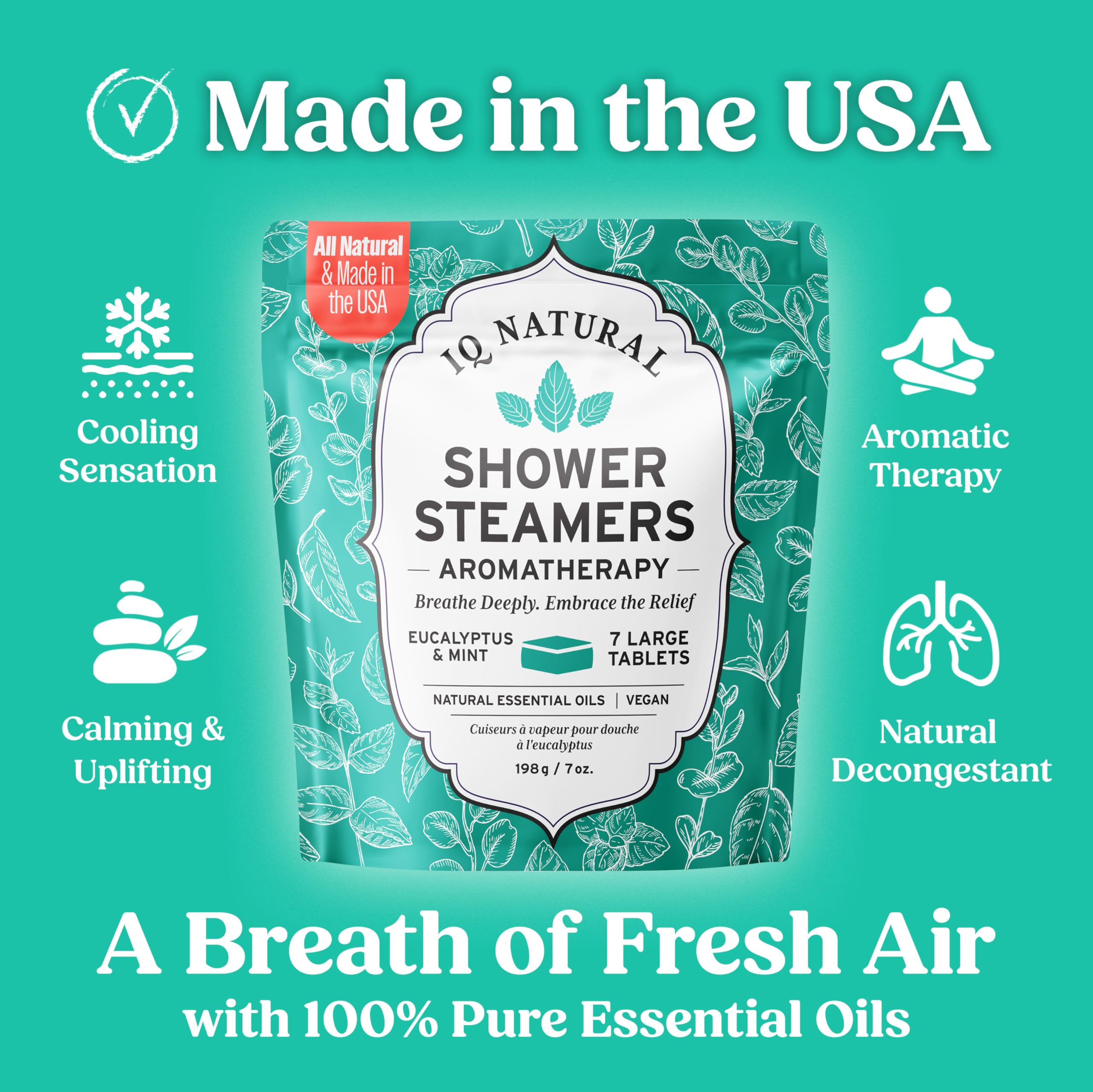IQNATURAL organic shower steamers closeup reveals natural ingredients