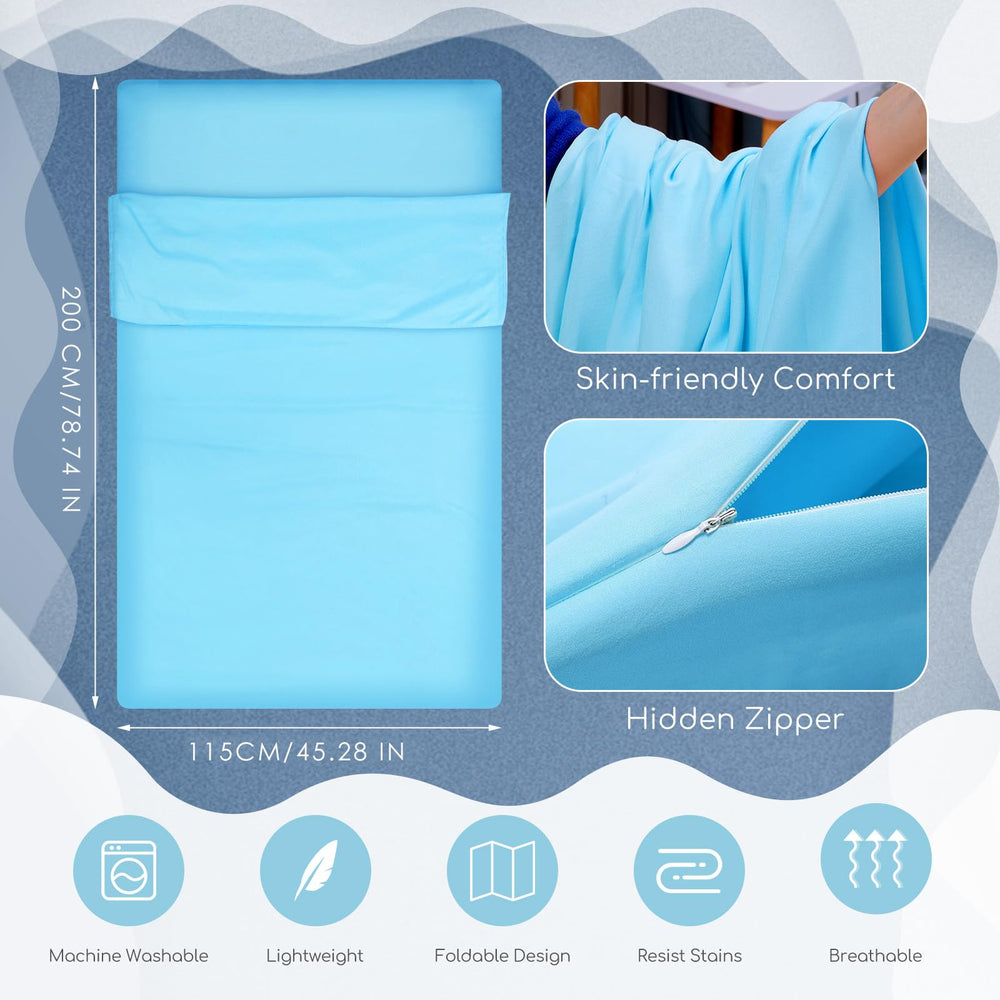 Irenare Self Tan Sleep Sack blue closed side view showing compact storage and travel-friendly design