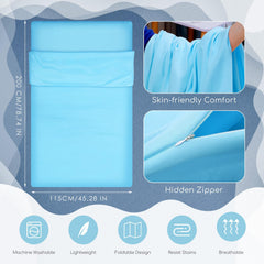 Irenare Self Tan Sleep Sack blue closed side view showing compact storage and travel-friendly design