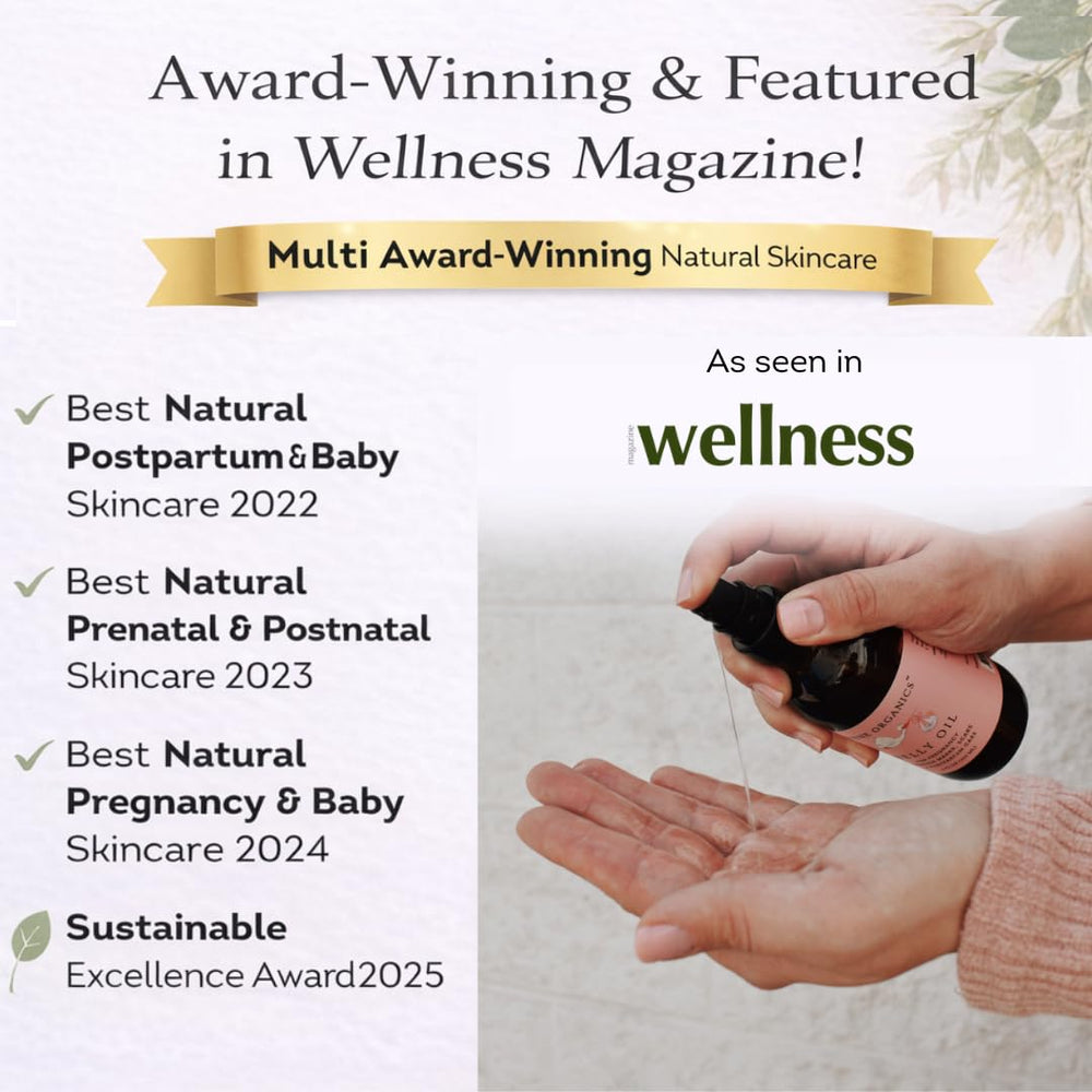 Irene Organics award badge signals trusted, award-winning pregnancy skincare.