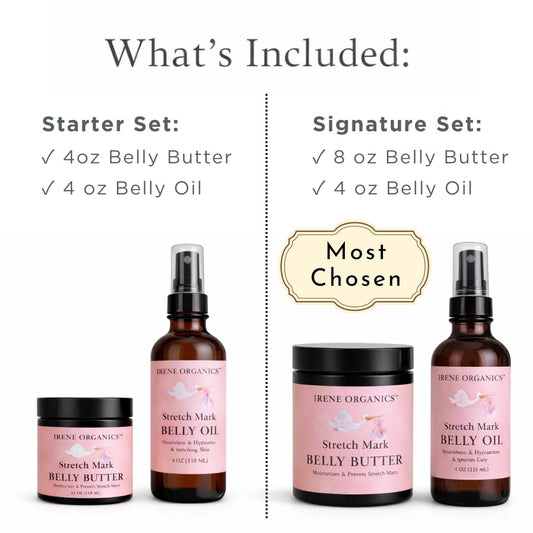 IRENE Organics belly oil dropper ready for quick, hydrating belly care.