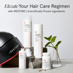 iRestore Biotin conditioner with ginseng and argan oil ingredients shown for nourished hair