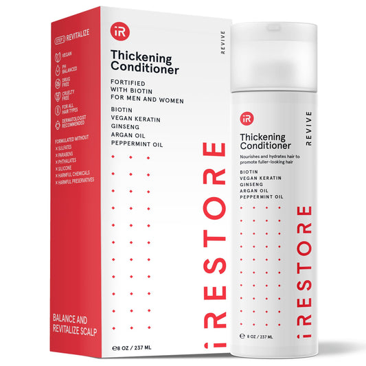 iRestore Biotin Hair Conditioner bottle highlighting hydrating formula for damaged hair