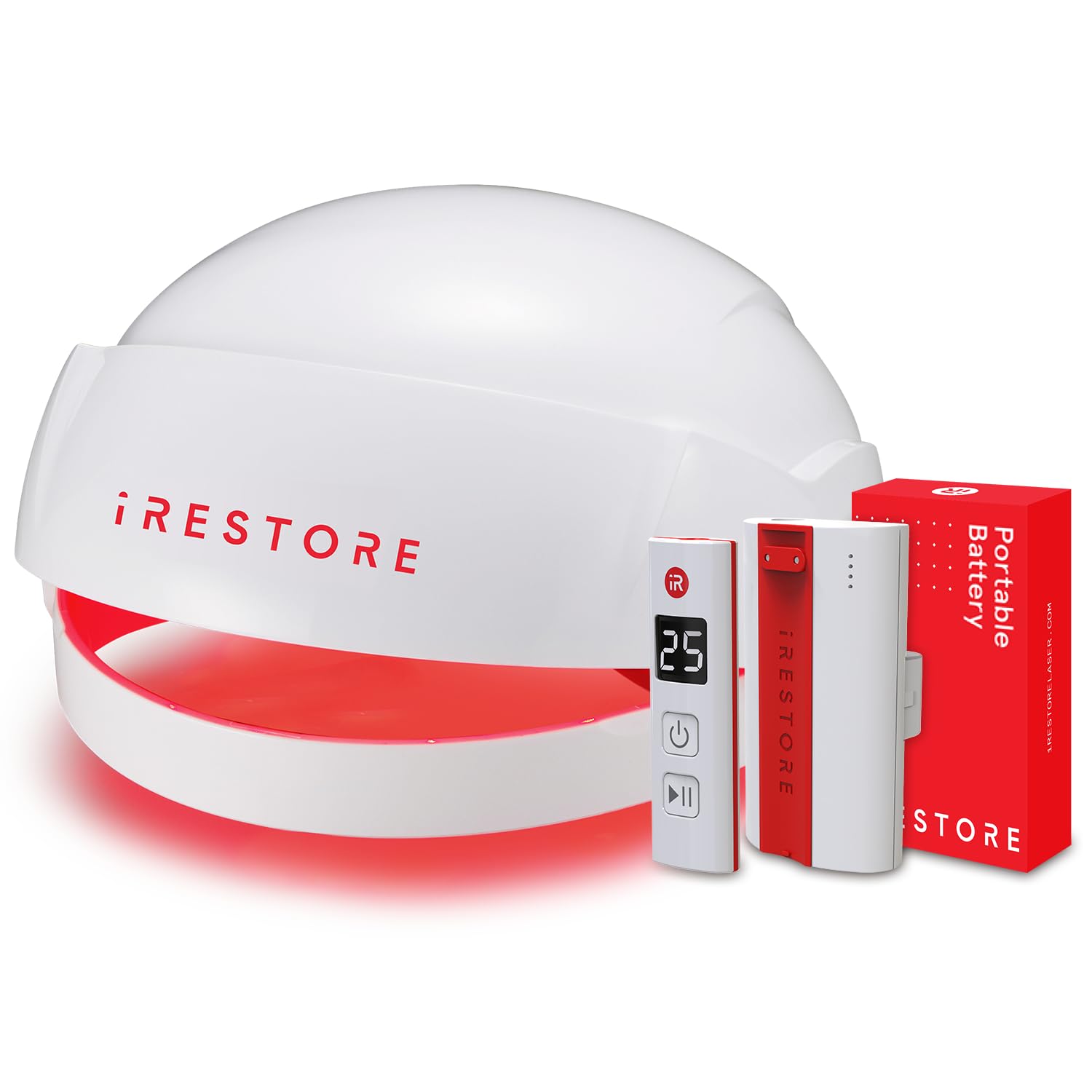 iRestore Essential laser hair growth system cap on for hands-free treatment