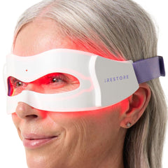iRestore red light eye mask front view with 180 LEDs for targeted under-eye warmth.