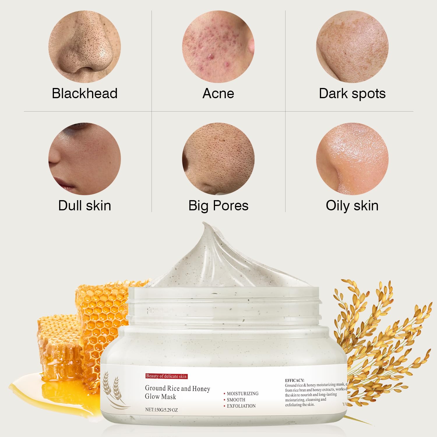 IREV Glow Mask close-up texture with rice bran and honey-rich formula