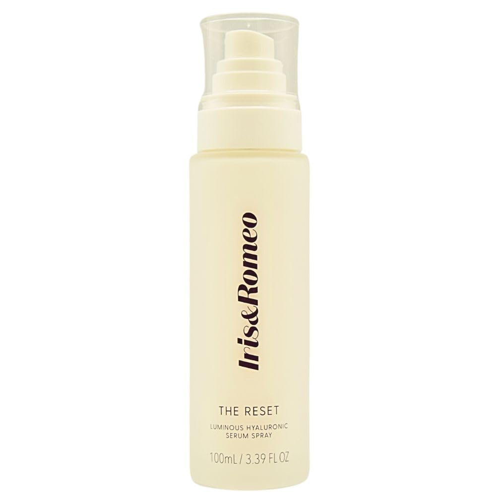 Iris and Romeo The Reset face mist bottle close-up showing hydration-ready container