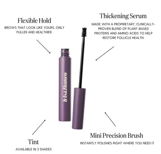 IRIS&ROMEO Brow Up Brow Balm swatch highlights natural color and long-lasting hold.
