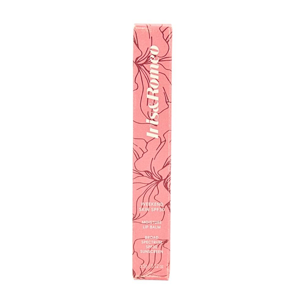IRIS&ROMEO Weekend Skin Moisture Lip Balm shade swatch on lips showing medium tint.