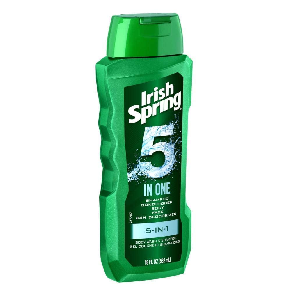 Irish Spring pack of 4 bottles shows convenient family-sized value.