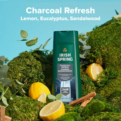 Irish Spring Charcoal Refresh bottle pour ready to lather for a quick wash.