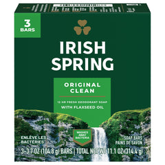 Irish Spring Original deodorant bar soap 3.75 oz with a crisp, refreshing scent.