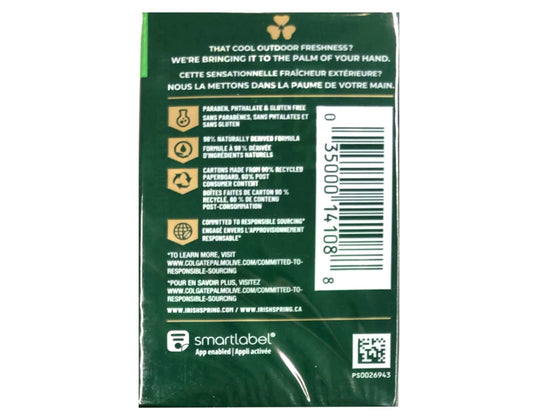 Close-up of Irish Spring Original soap texture and packaging for secure grip and easy lather.