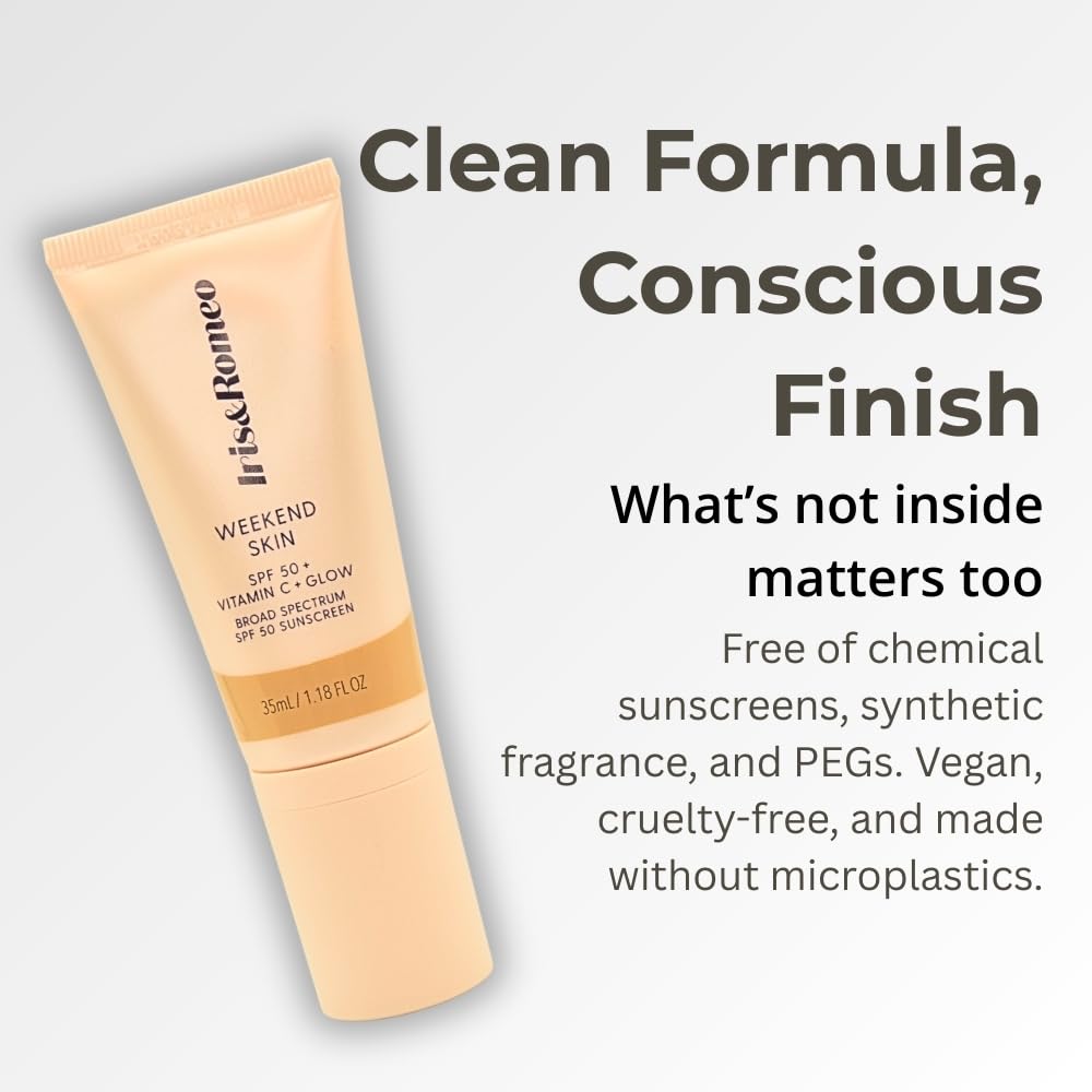 IRIS&ROMEO Weekend Skin SPF 50 offers a universal glow suitable for many skin tones.