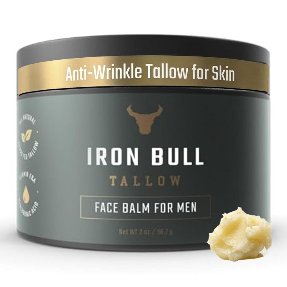Iron Bull Tallow moisturizer jar promotes smooth, hydrated skin.