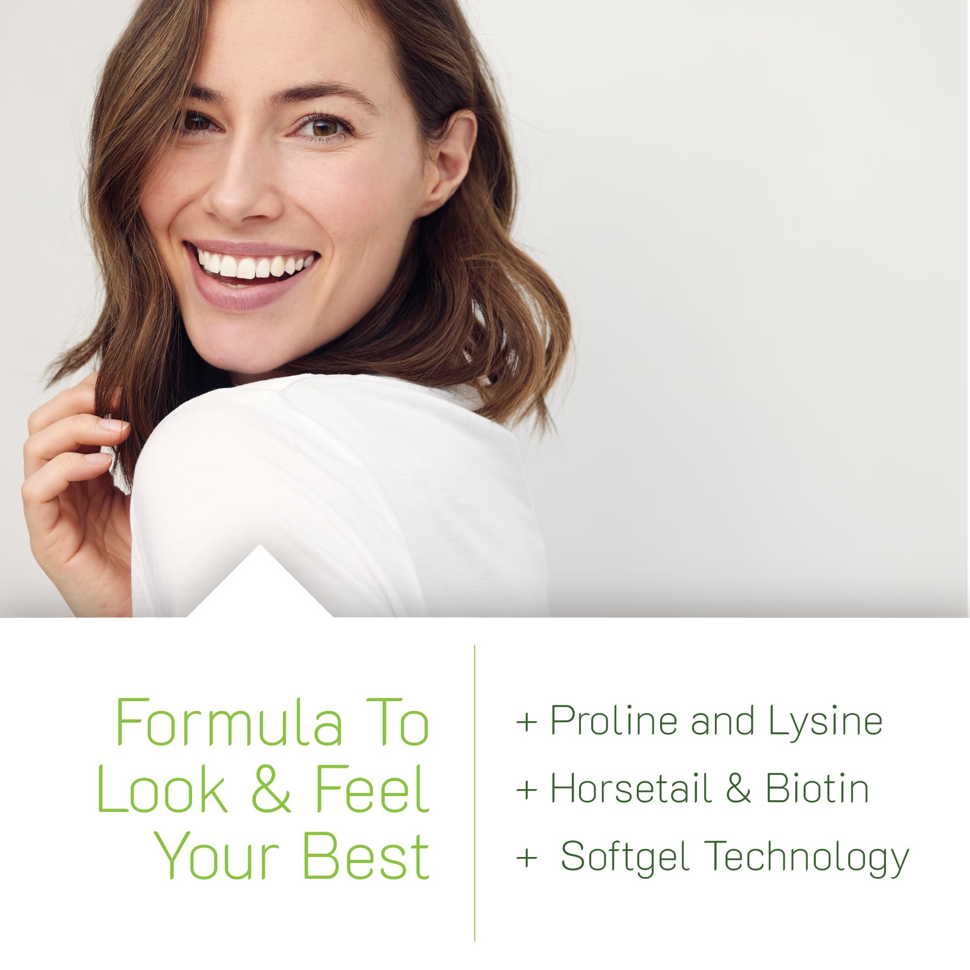 Irwin Naturals Longer, Stronger Hair and Nails label closeup communicates ingredient richness and quality