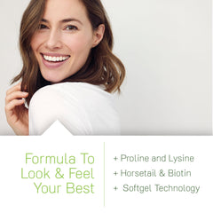 Irwin Naturals Longer, Stronger Hair and Nails label closeup communicates ingredient richness and quality