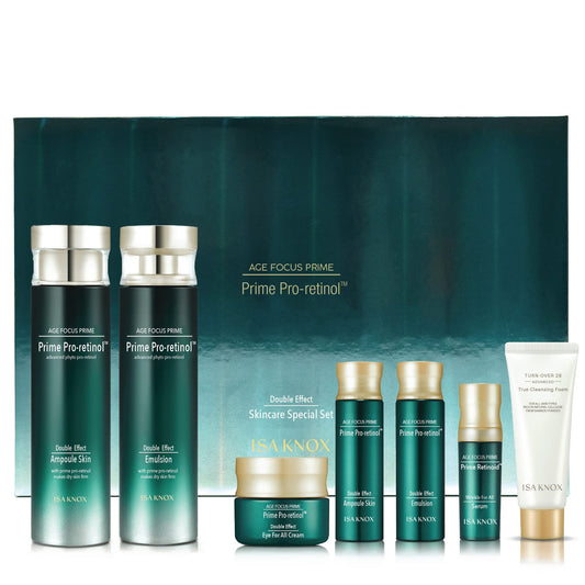 Isa Knox Age Focus Prime Double Effect Ampoule Bottle shows dual sizes for versatile care.
