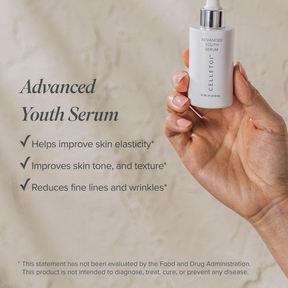 Isagenix Celletoi Advanced Youth Serum swatch on skin showing elasticity and smooth texture